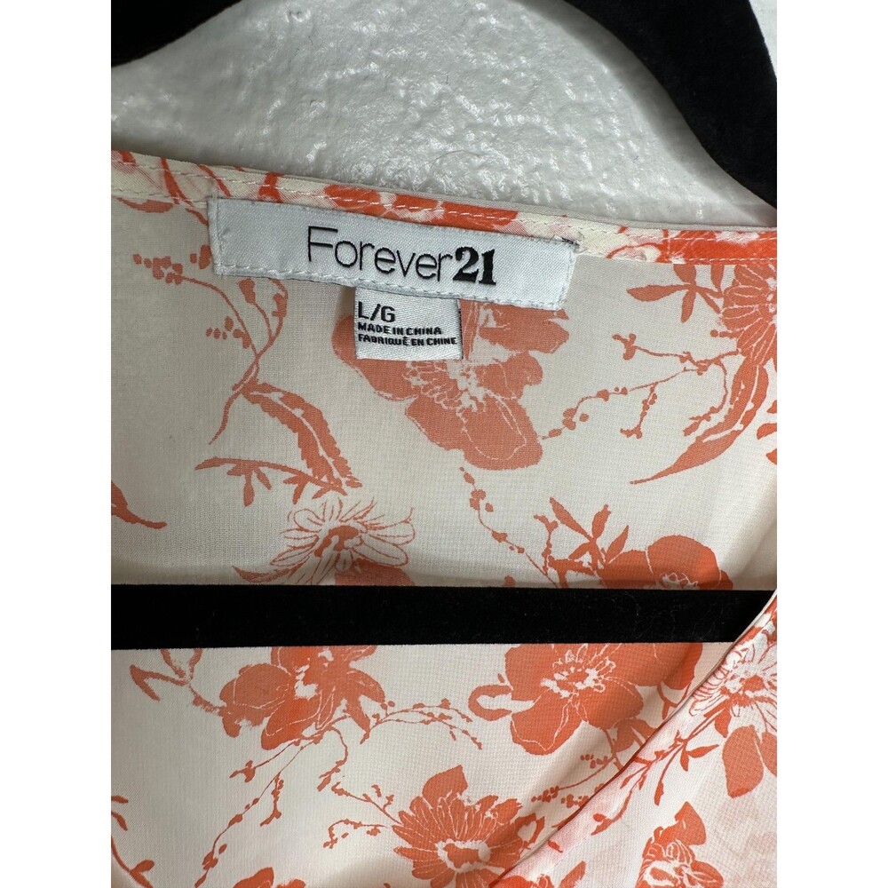 Forever 21 Shirt Womens Large Orange Floral Button Front Peplum Short Sleeve - Picture 3 of 4